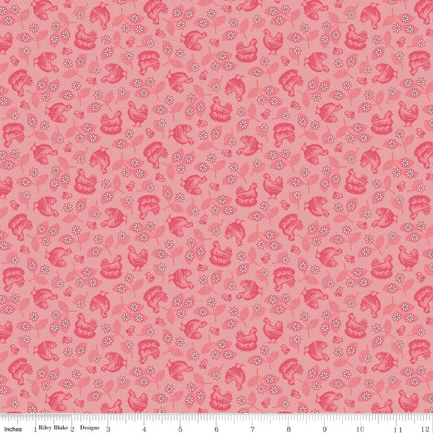 Riley Blake Designs: Farmer's Daughter Hens & Chicks Coral by Lori Holt (C17160-CORAL)