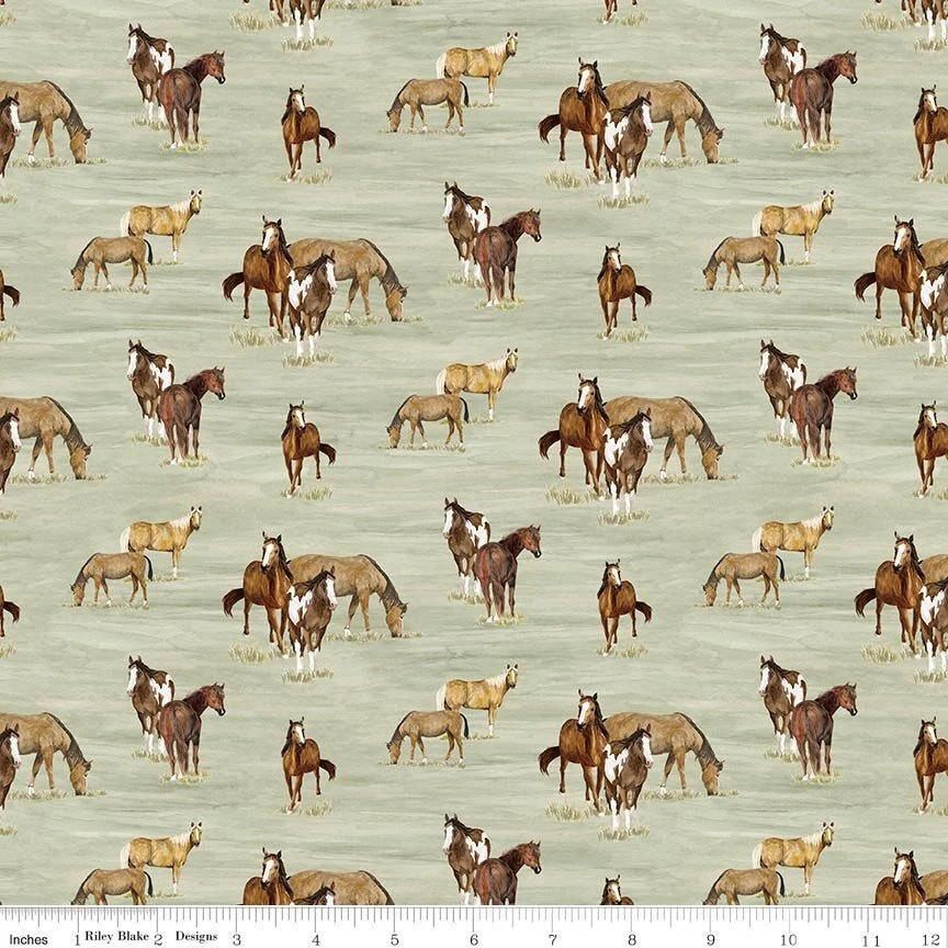 Riley Blake: The Homestead Horse Green by Tara Reed ( CD18234-GREEN)
