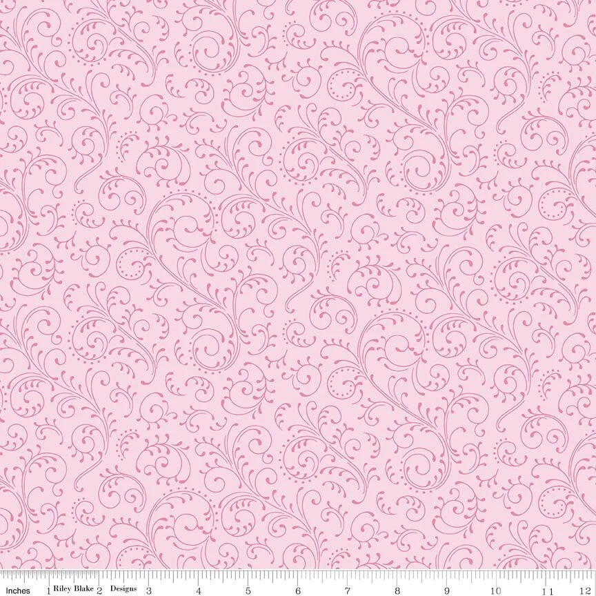Riley Blake Designs: Hydrangeas in the Garden Scrolls Pink Pearl Metallic by Jennifer Bosworth (CPL16836-PINK)
