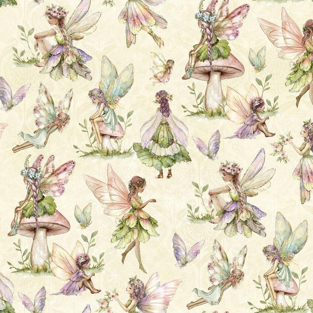 White Owl Textiles: Fairy Boutique Woodland Sprites Cream by Graphic 45 ( W130-028-061)