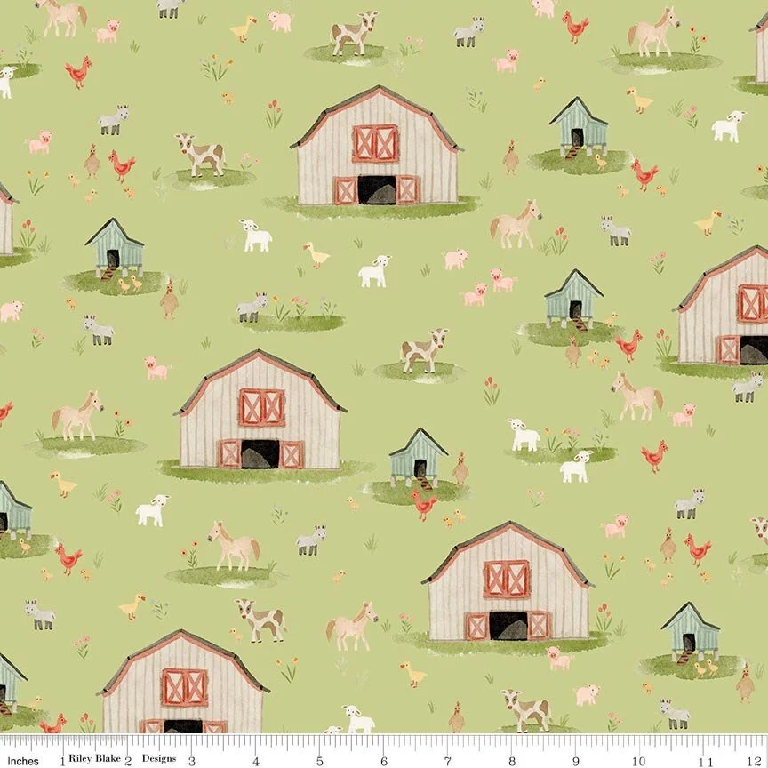 Riley Blake Designs: Lil' Farm Friends Main Honeydew by Kelsey Carlson (C17940-HONEYDEW)