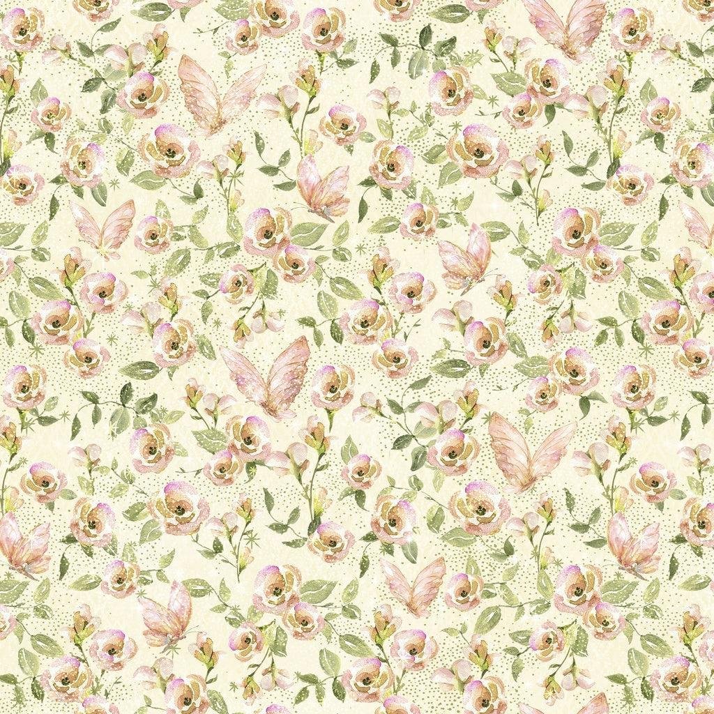 White Owl Textiles: Fairy Boutique Flowers & Butterflies Cream by Graphic 45 ( W130-031-016)