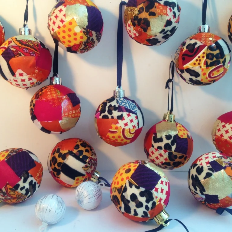 DIY patchwork tree baubles