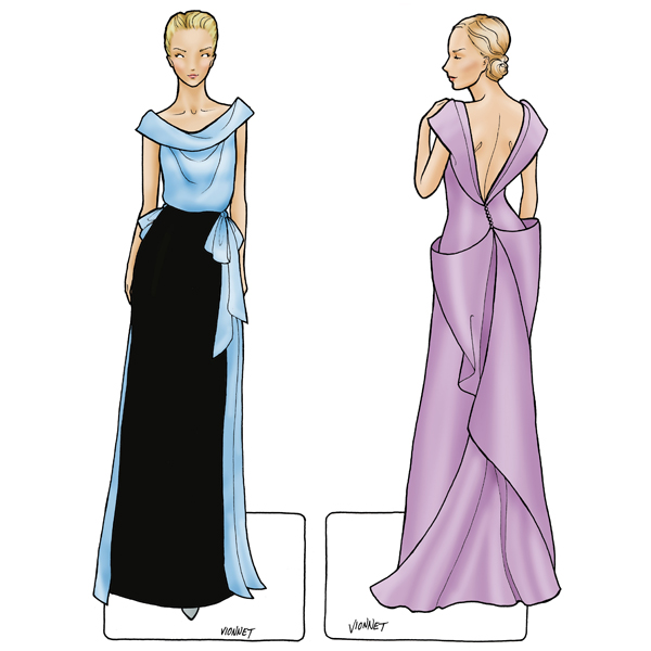  "...inspired by Madeleine Vionnet, is a departure from paper doll conventions – a back view. Vionnet’s work was created by draping on a small wooden mannequin, and as a designer she very much conceptualized a total look in 360 degrees." Final Fashion.