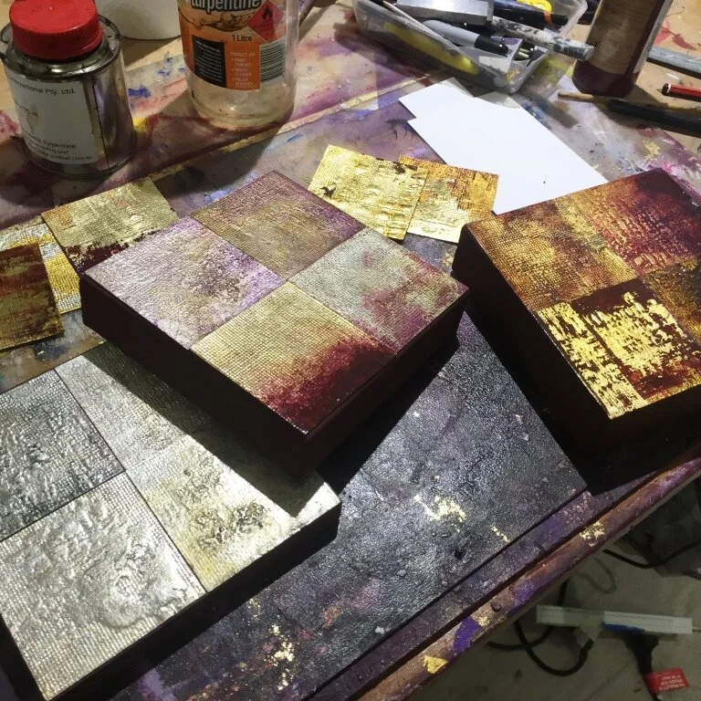 Samples. Textured gilded painted rag paper, Perth Intercontinental commission