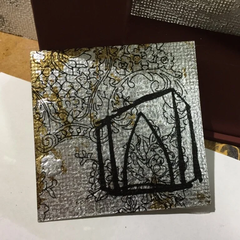 Commission proposal: textured gilded patinated drawing on silver leaf
