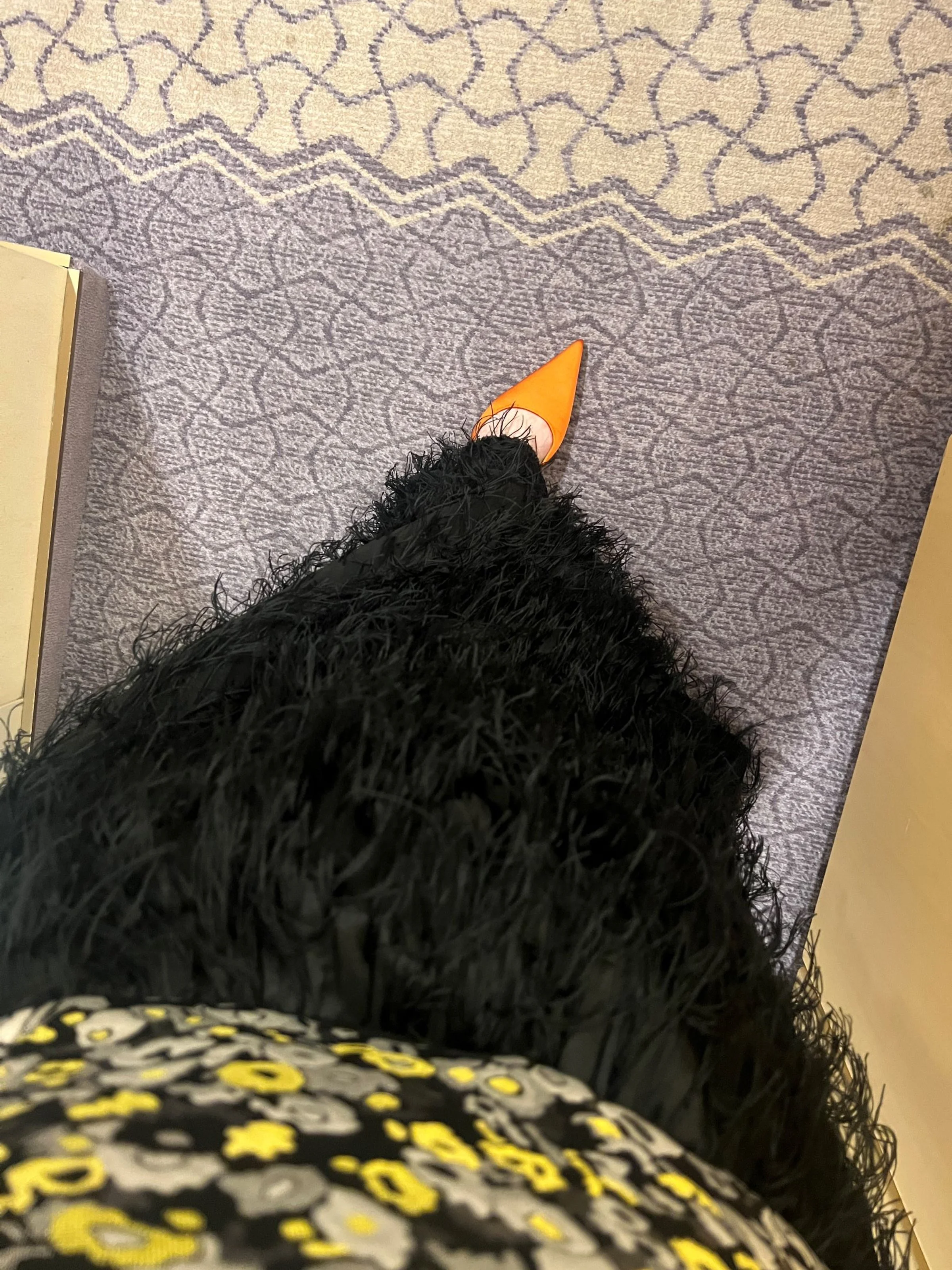 Gala night black tie sewing; feather skirt!