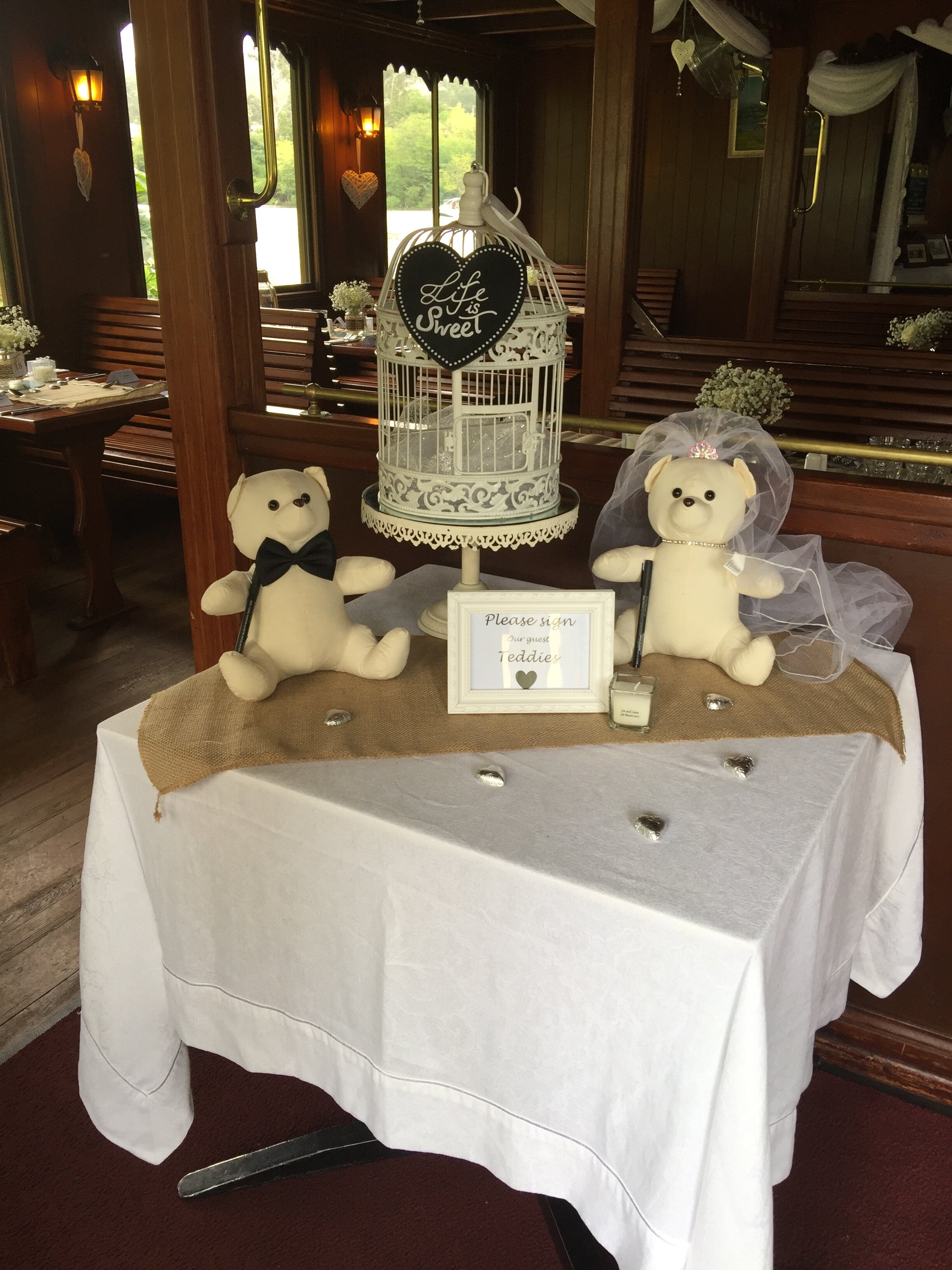 Belle wedding rustic wishing well  teddies signing.JPG