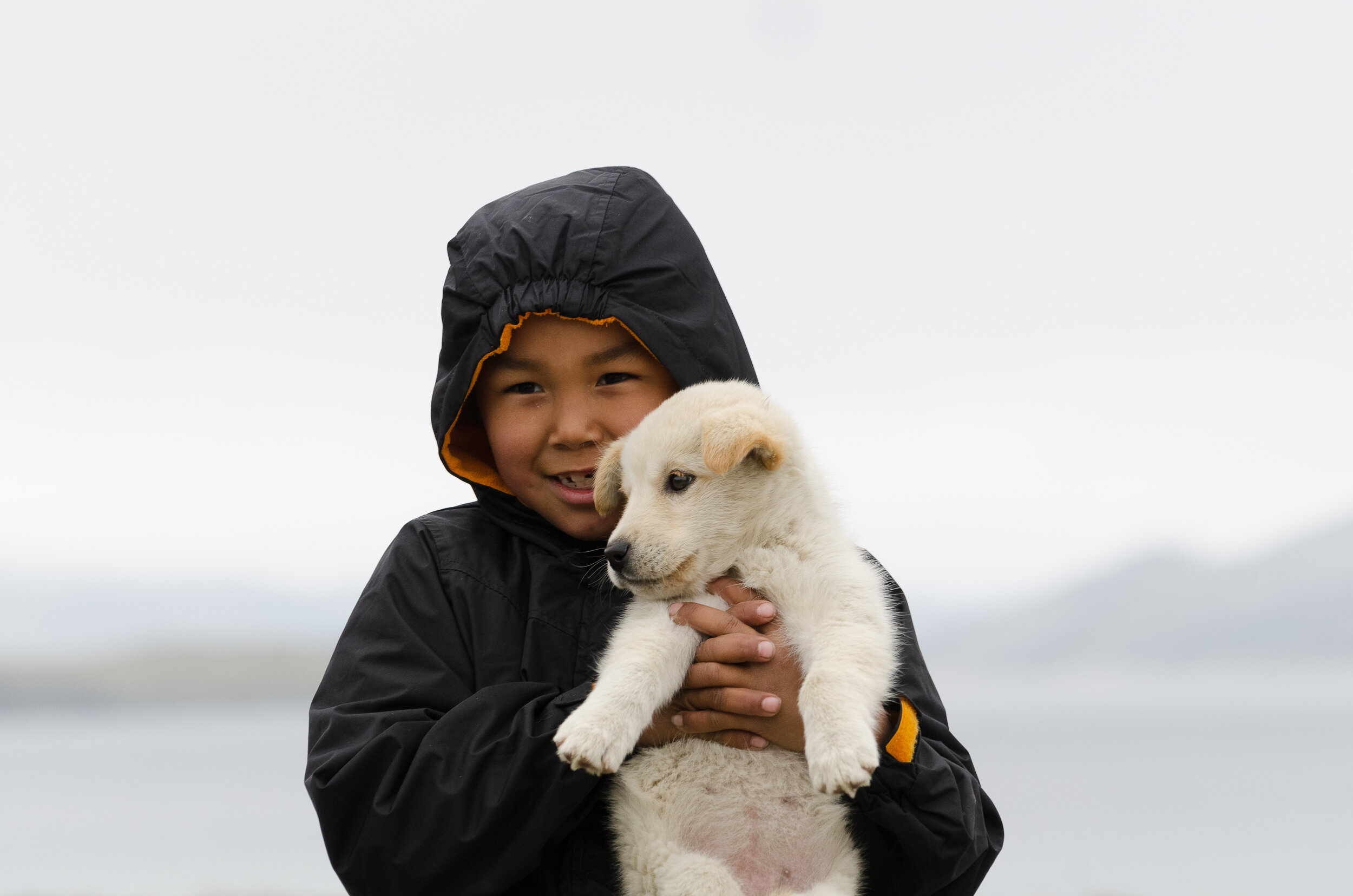 Boy With His New Sled Dog Puppy