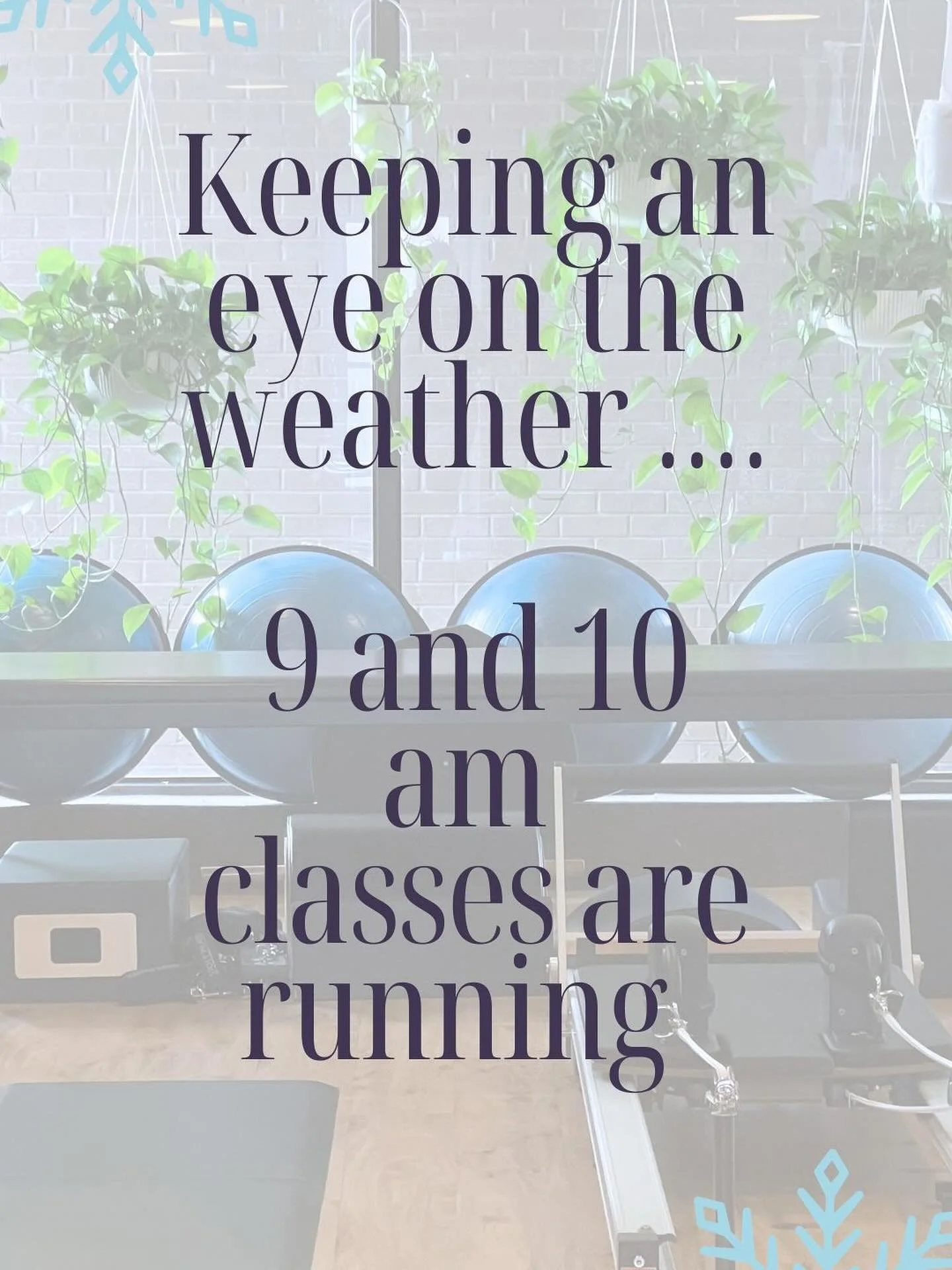 Morning!
Snow may be on the way, but we&rsquo;re not letting it steal your chance to move just yet ❄️💪

We&rsquo;re OPEN this morning for our 9:00am &amp; 10:00am classes &mdash; come warm up, stretch, and move before the flakes really fall!

We&rsq