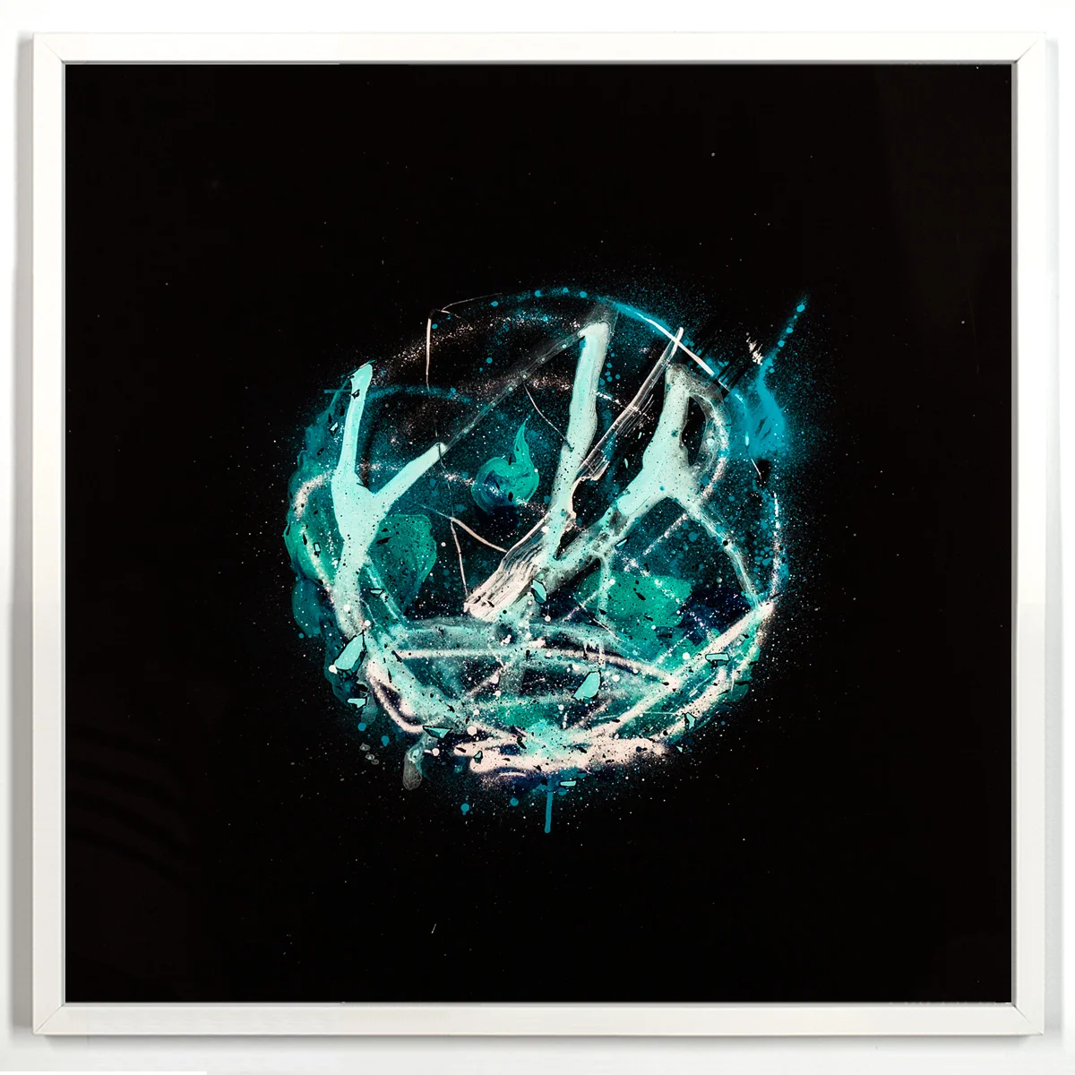 Detroit Entity β Acrylic and Spray Paint on Plexiglass 52" x 52" $1,800 Includes a 1" 1/2 White Wood Frame