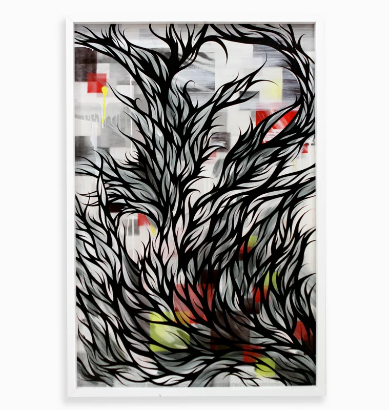 Reverse Firework Spray Paint & Acrylic on Cradled Wood Panel 25" x 37" $700