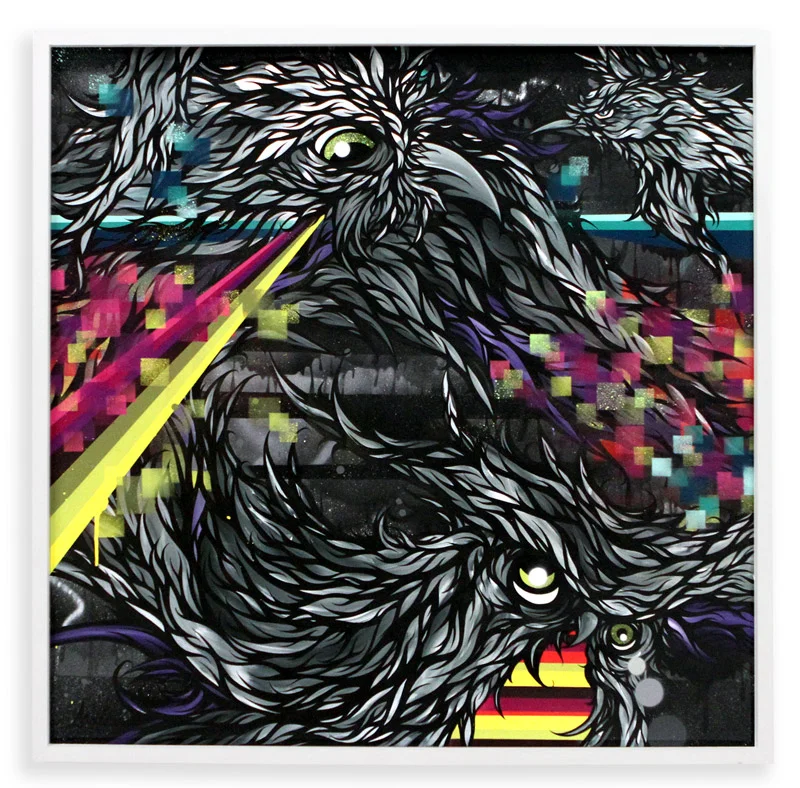 Bad Things Happen in the NIght Spray Paint & Acrylic on Cradled Wood Panel 37" x 37" $1200