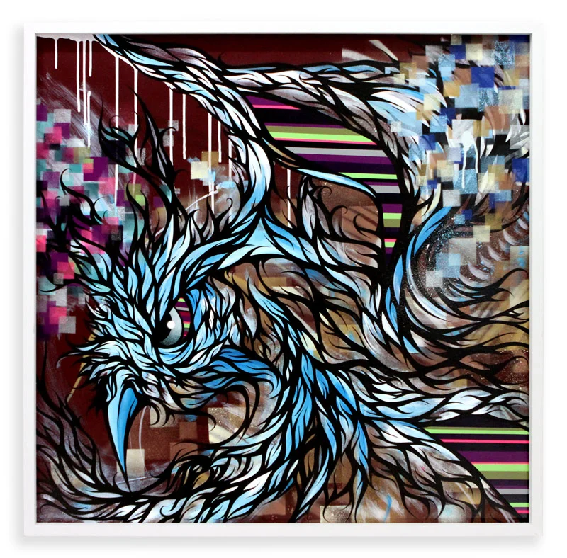 Cold Florescent Spray Paint & Acrylic on Cradled Wood Panel 37" x 37" $1200
