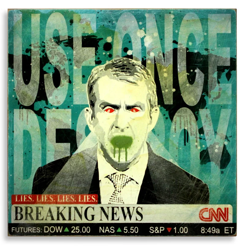 Denial Breaking News Spray Paint on Wood 24" x 24" SOLD Edition Size: 4