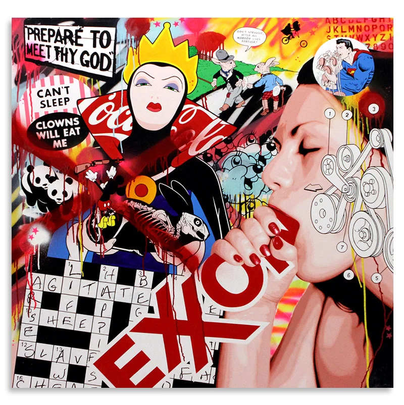 Ben Frost Can't Sleep, Clowns Will Eat Me Acrylic & Aerosol on Board 48" x 48" SOLD