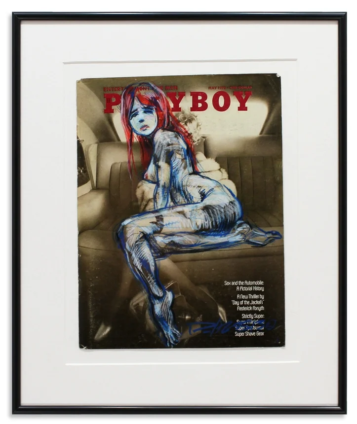 Playboy May 1973 III Retro Playboy cover & grease pencils 13.5" x 16.25" Framed SOLD