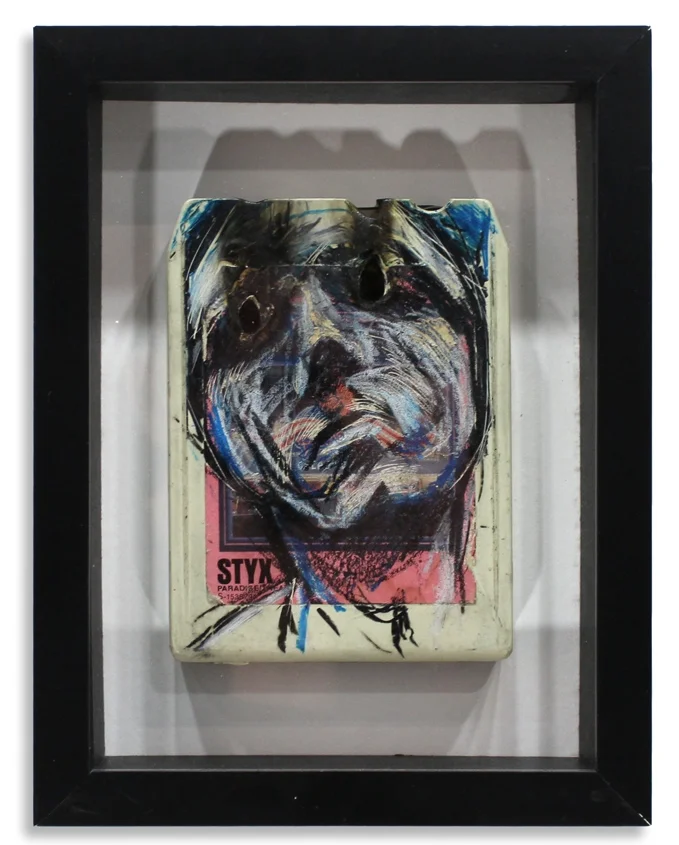 Styxx 'Paradise Theatre' Mixed Media on 8-Track 7" x 9" Framed in Shadowbox SOLD