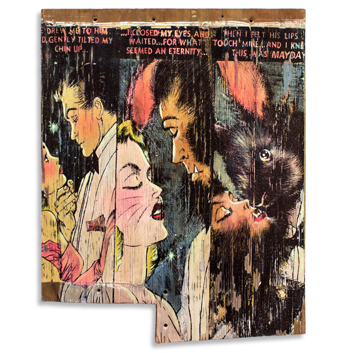 This Was Mayday Acrylic, Aerosol & House Paint Cradled on Found Wood 20.75" x 16.25" x 3" $700 Click Here to Purchase