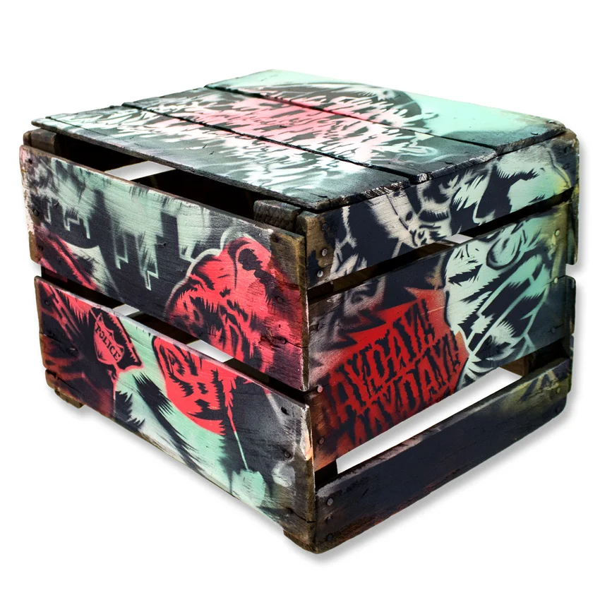 Mayday Aerosol on 1940's Vegetable Crate 17.5" x 12" x 14.5" $900 Click Here to Purchase