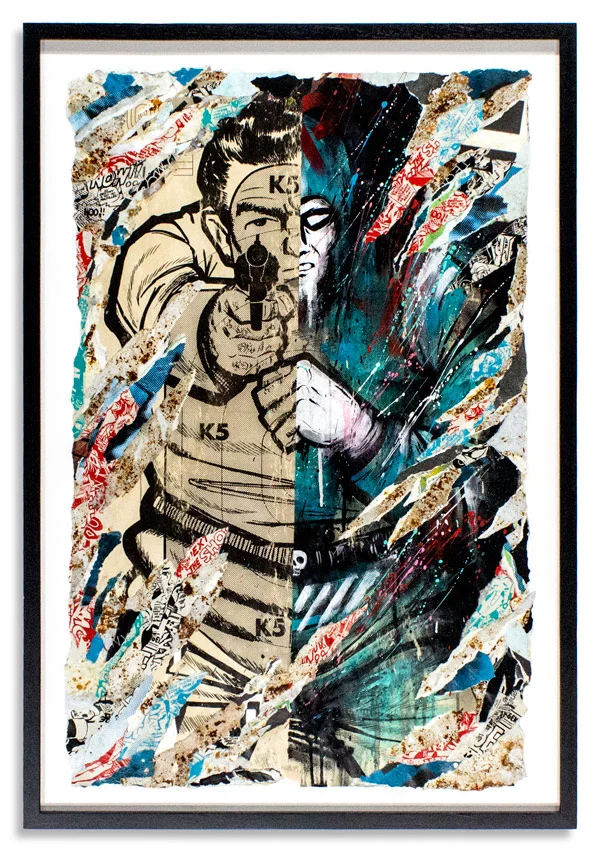 Man Who Cannot Die 22.5 x 35 Inches Framed 27.5 x 39.5 x 1 Inches w/ UV Glass Aerosol, Acrylic, Screen Print & Reclaimed Paper on Target Poster SOLD