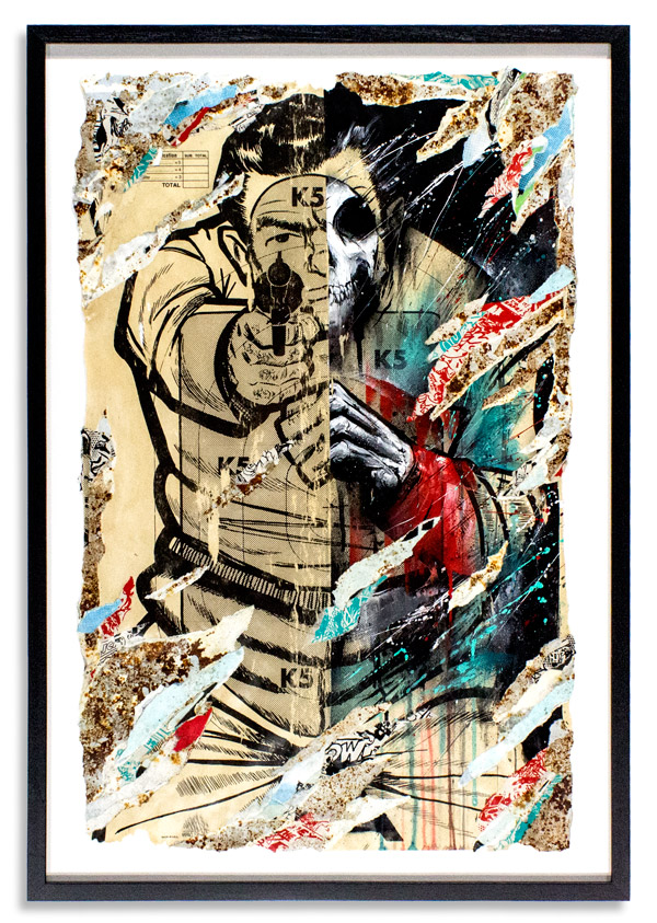 Too Close for Comfort 22.5 x 35 Inches Framed 27.5 x 39.5 x 1 Inches w/ UV Glass Aerosol, Acrylic, Screen Print & Reclaimed Paper on Target Poster $1300