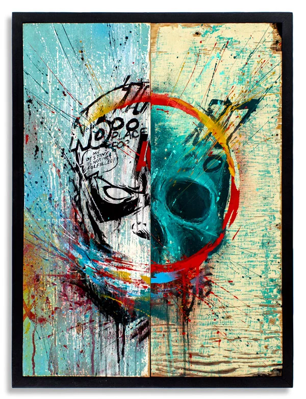 Arch Enemies 18 x 24 Inches Framed: 19.5 x 25.25 x 1 Inches Aerosol, Acrylic, on Reclaimed Wood SOLD