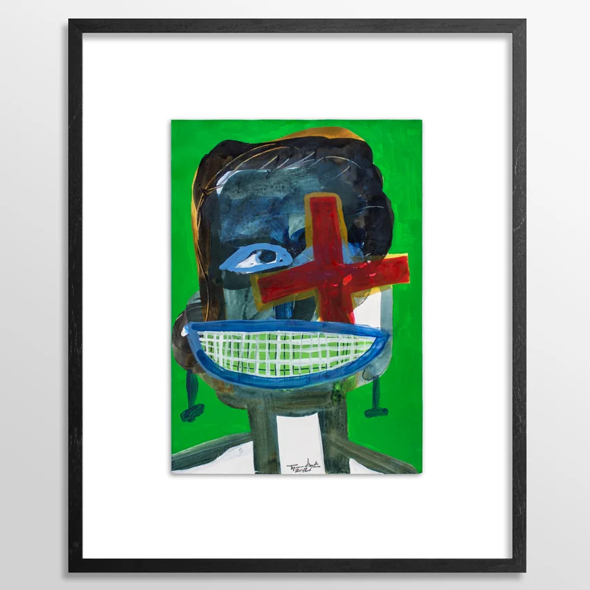 An Eye For An Eye 11.75 x 16.75 Inches Mixed Media on Paper 28 x 23 Inches Black Wood Frame with UV Glass and Float Mounted on Archival Backing Board SOLD Created in 2012 during his year-long residency in Basel, Switzerland.