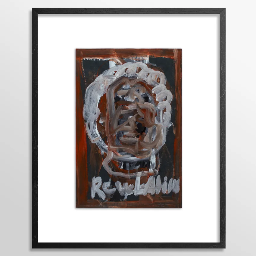 Revelation 11.75 x 16.75 Inches Mixed Media on Paper 28 x 23 Inches Black Wood Frame with UV Glass and Float Mounted on Archival Backing Board SOLD Created in 2012 during his year-long residency in Basel, Switzerland.