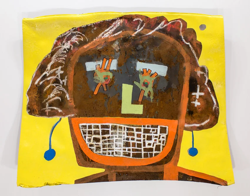 I Can 50 x 40 x 7 Inches Mixed Media On Reclaimed Automobile Hood $7000 This piece was recovered from the War Room House arson attack on the Heidelberg Project in 2013. Over the past 4 months Guyton painstakingly reimagined, reworked and renewed this piece. 