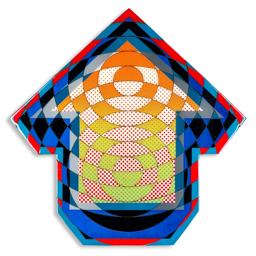 Vesica Sunrise 24 x 24 x 2.5 inches / 60 x 60 x 6 cm Acrylic, Spray Paint & Screen Print Ink on Birch Wood Panel with Archival UV Protected Resin $2500