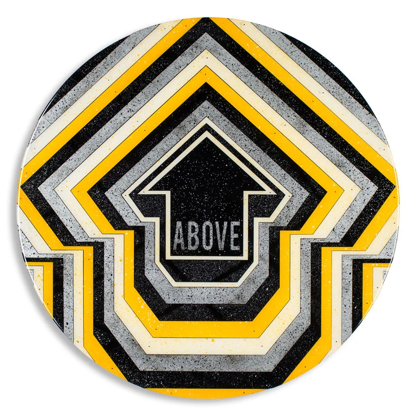 Beware - Pulse 24 x 24 x 2.5 inches / 60 x 60 x 6 cm Acrylic, Spray Paint & Screen Print Ink on Birch Wood Panel with Archival UV Protected Resin $2500