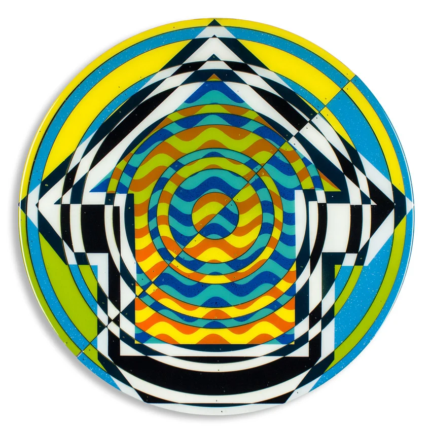 Cut The Record - Techno 24 x 24 x 2.5 inches / 60 x 60 x 6 cm Acrylic, Spray Paint & Screen Print Ink on Birch Wood Panel with Archival UV Protected Resin $2500