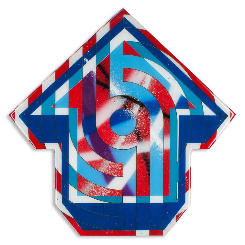 69 - London 18 x 18 x 2 inches / 45 x 45 x 5 cm Acrylic, Spray Paint & Screen Print Ink on Birch Wood Panel with Archival UV Protected Resin SOLD
