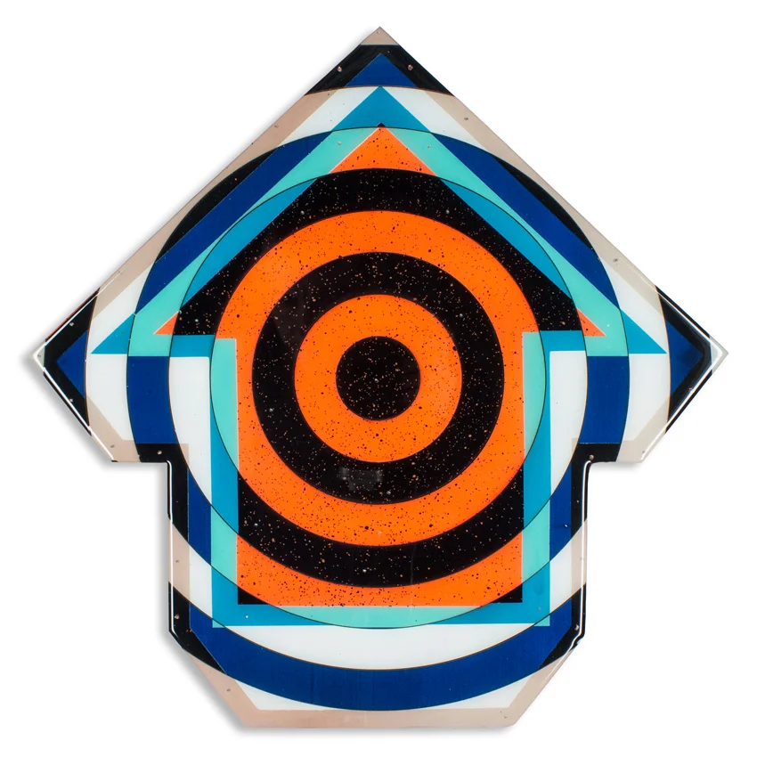 Bullseye - Cincinnati 18 x 18 x 2 inches / 45 x 45 x 5 cm Acrylic, Spray Paint & Screen Print Ink on Birch Wood Panel with Archival UV Protected Resin $1500