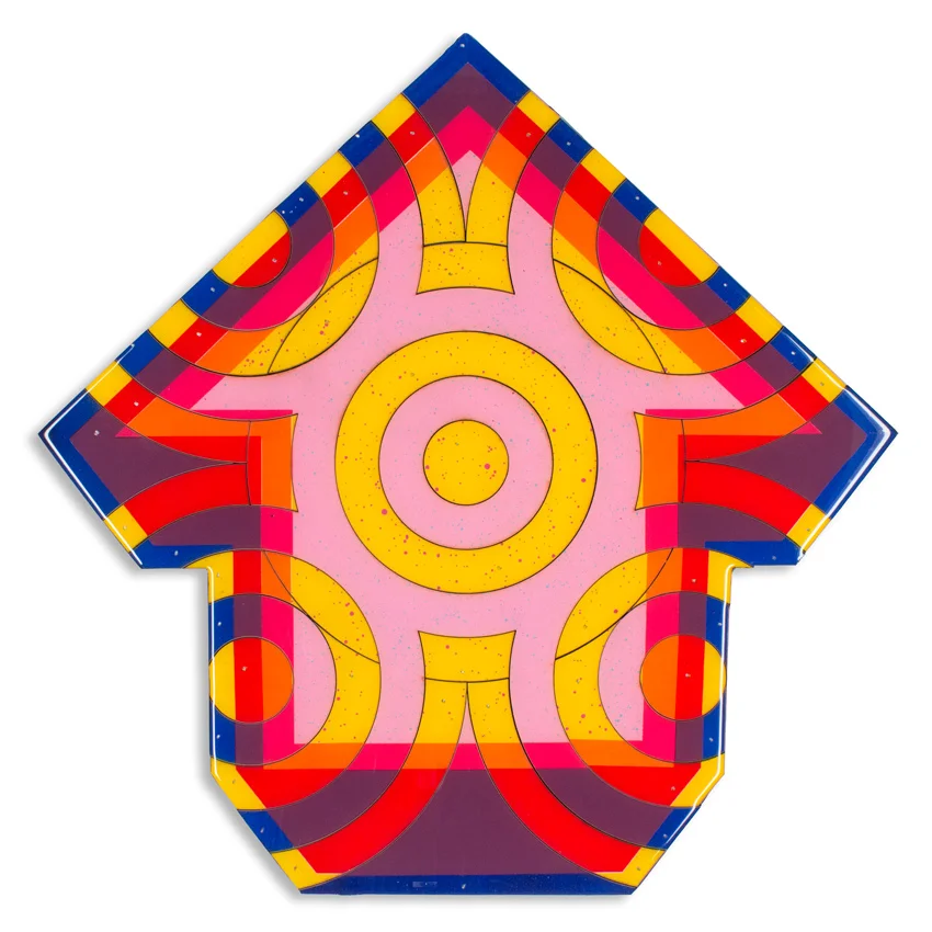 Showstopper Starburst 18 x 18 x 2 inches / 45 x 45 x 5 cm Acrylic, Spray Paint & Screen Print Ink on Birch Wood Panel with Archival UV Protected Resin $1500