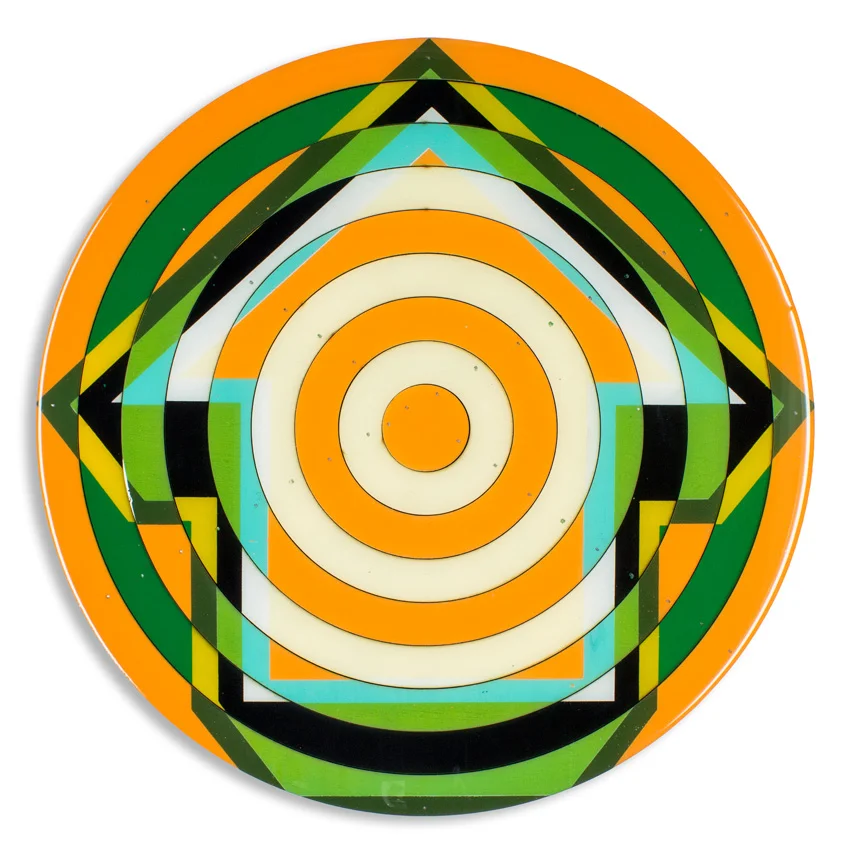 Bullseye - Dublin 18 x 18 x 2 inches / 45 x 45 x 5 cm Acrylic, Spray Paint & Screen Print Ink on Birch Wood Panel with Archival UV Protected Resin $1500