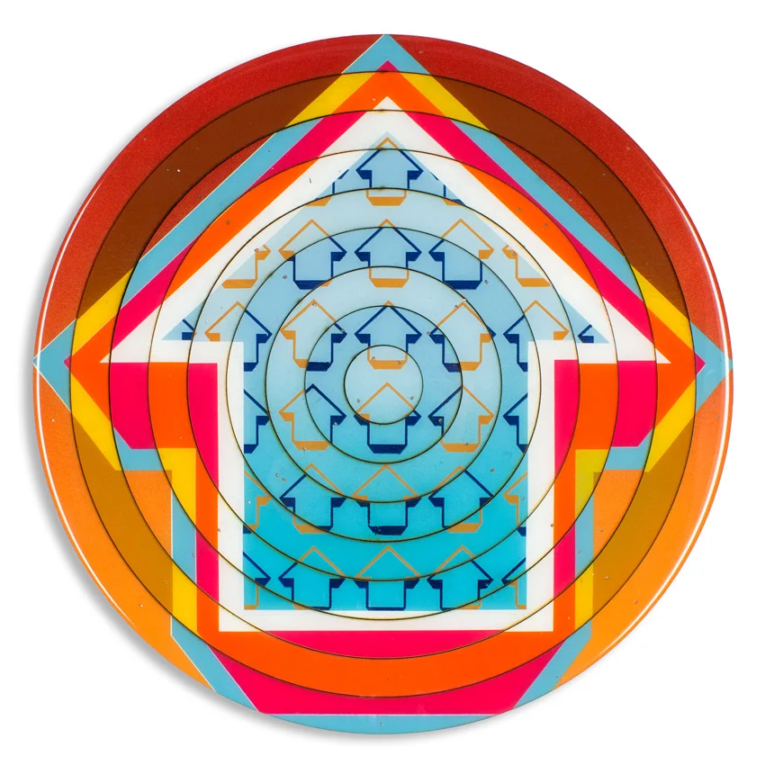 Bullseye - Miami 18 x 18 x 2 inches / 45 x 45 x 5 cm Acrylic, Spray Paint & Screen Print Ink on Birch Wood Panel with Archival UV Protected Resin $1500