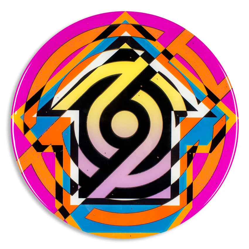 Fusion - Palm Springs 18 x 18 x 2 inches / 45 x 45 x 5 cm Acrylic, Spray Paint & Screen Print Ink on Birch Wood Panel with Archival UV Protected Resin SOLD