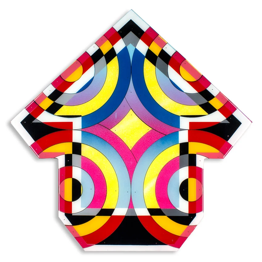 4 Track - Mexico City 24 x 24 x 2.5 inches / 60 x 60 x 6 cm Acrylic, Spray Paint & Screen Print Ink on Birch Wood Panel with Archival UV Protected Resin $2500