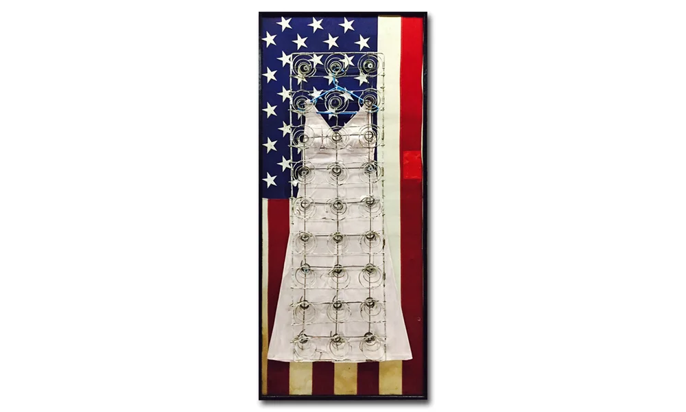 Tyree Guyton All of Jackie - 2003 Mixed Media on Reclaimed Wood Door, Dress, Bed Springs, Flag 81 x 34 x 8 inches Mixed Media $12,500.00
