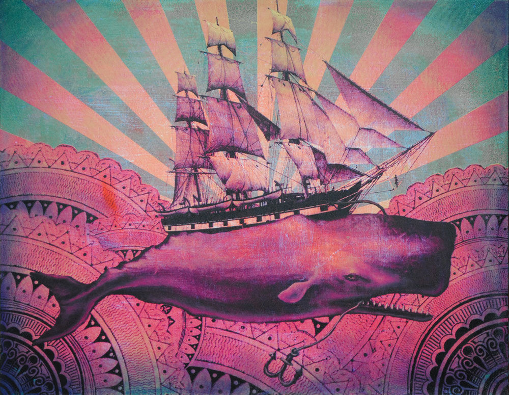 Beau Stanton Leviathan - Magenta Blue Edition of 5 with different color ways 18 x 14 x 1.75 inches - Screen Print and Mixed Media on Cradled Wood Panel 