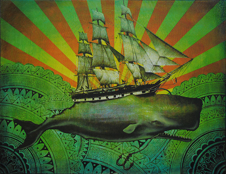 Beau Stanton Leviathan - Standard Edition of 5 with different color ways 18 x 14 x 1.75 inches - Screen Print and Mixed Media on Cradled Wood Panel 