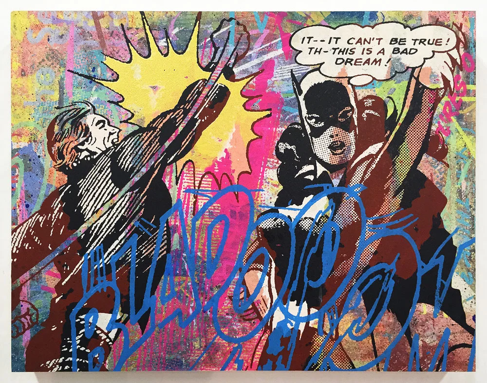 Greg Gossel It Can't Be True... (Gold) Edition of 6 with different color ways 18 x 14 x 1.75 inches - Screen Print and Mixed Media on Cradled Wood Panel