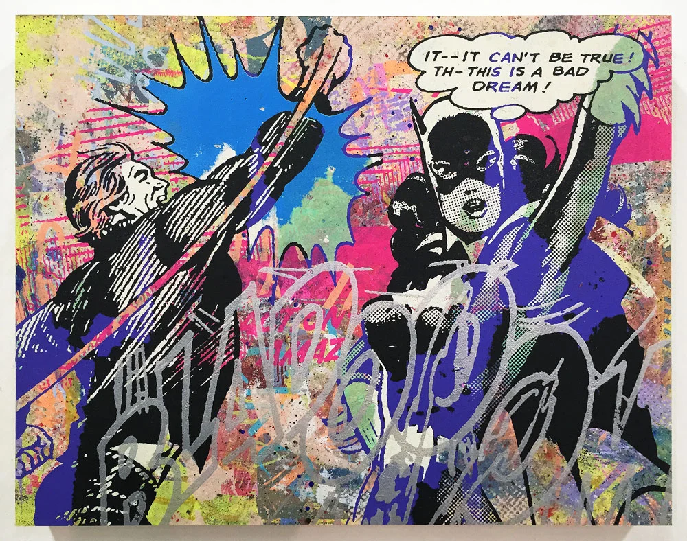 Greg Gossel It Can't Be True... (Black) Edition of 6 with different color ways 18 x 14 x 1.75 inches - Screen Print and Mixed Media on Cradled Wood Panel 