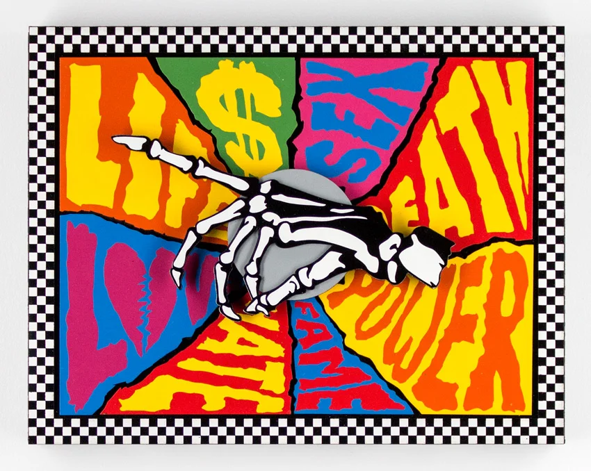Denial American Roulette Edition of 5 18 x 14 x 1.75 inches - Aerosol, Stain, Acrylic, Spinning Hand on Cradled Wood Panel Click here for additional info