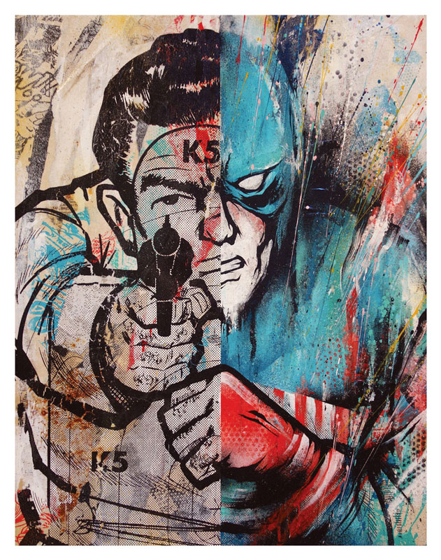 Meggs Captain America Target (Classic Edition 1) 18 x 14 x 1.5 inches - Acrylic, Aerosol, Screenprint & Collage on Cradled Wood Panel SOLD