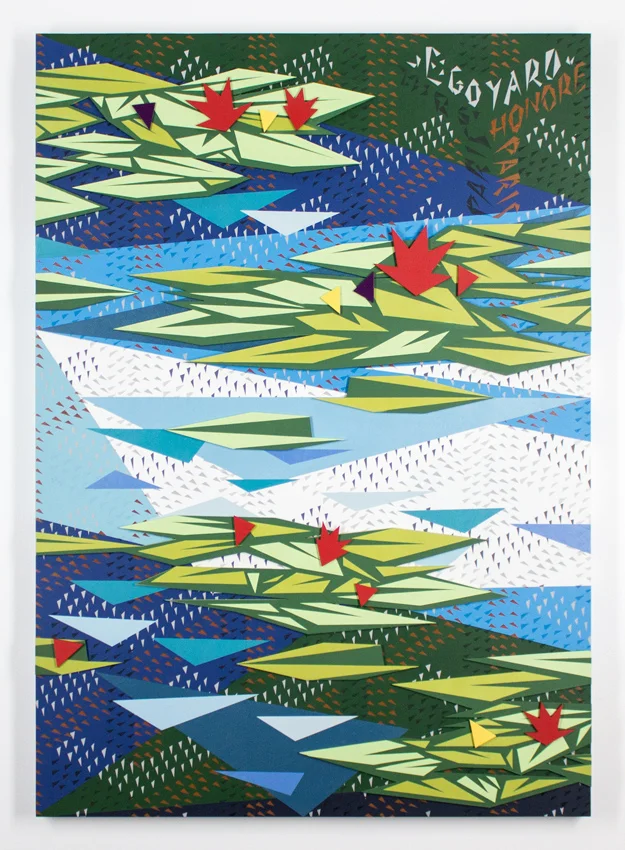 Lawrence “Naturel” Atoigue Water Lillies 1 - 2015 30 x 42 x 2 inches Acrylic and Aerosol on Wood $11, 00.00 