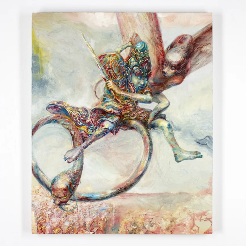 Apolo Cacho El androide adolescente Oil on panel 56 x 46 cm // 22 x 18 Inches $1,000