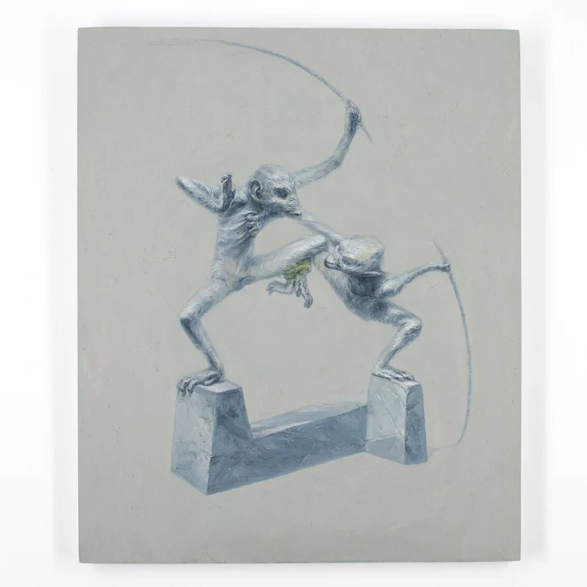 Apolo Cacho Two Monkeys Oil on panel 56 x 46 cm // 22 x 18 Inches $1,000